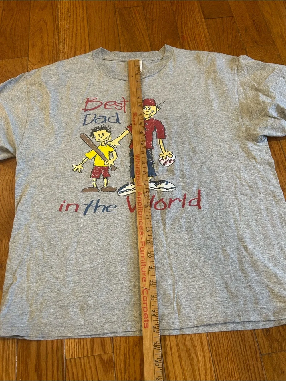 Vintage Best Dad In The World Baseball T-Shirt Delta Pro Weight Gray Men's Large